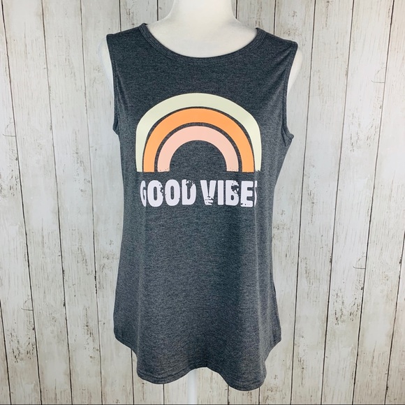 🔥GOOD VIBES🔥Rainbow O-Neck Tank Top Gray S/M/L/XL - Picture 7 of 10